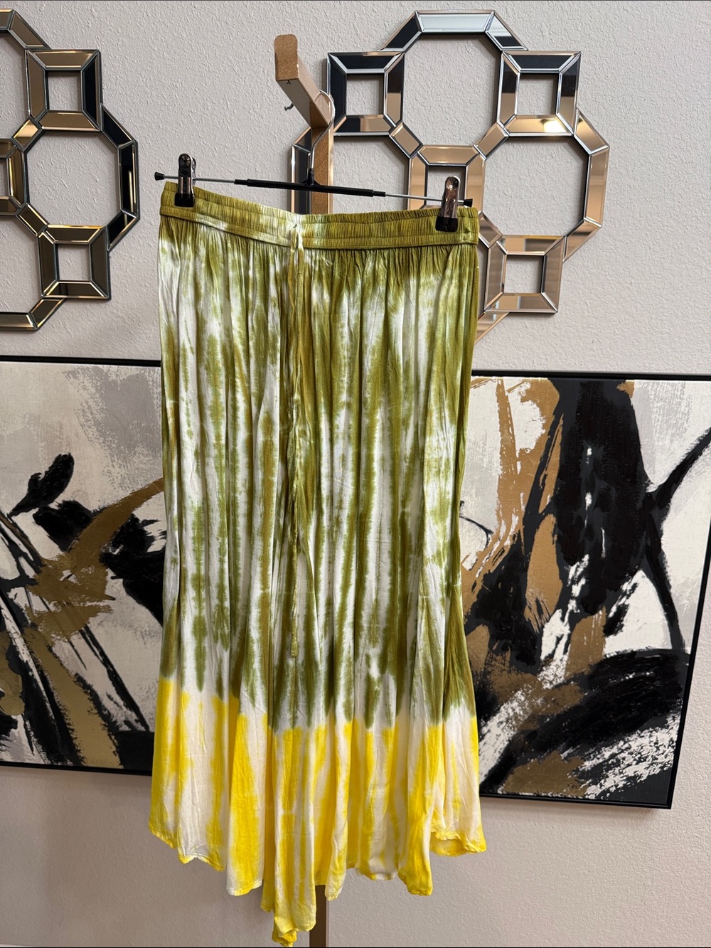 Rhea Costa Olive Green and Yellow Pleated Wide-Leg Jumpsuit Pants